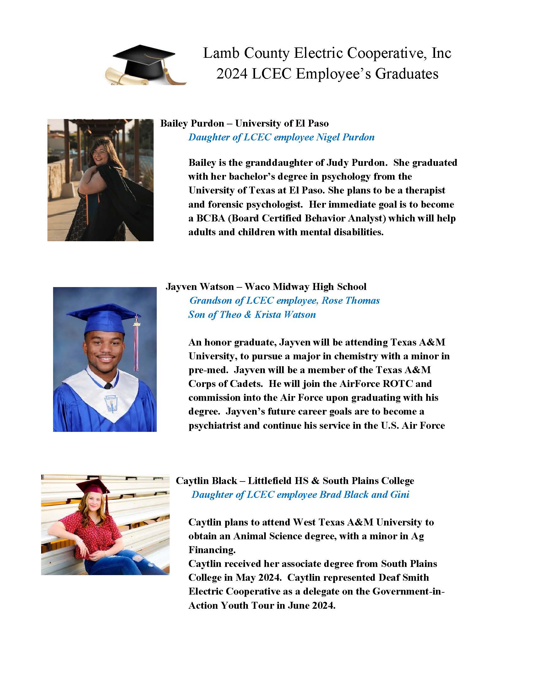 Graduating Seniors Lamb County Electric Cooperative